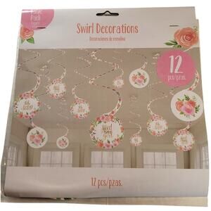 Sweet Baby Girl Hanging Swirl Decorations 12 Pc Floral Pink Baby Shower Floral